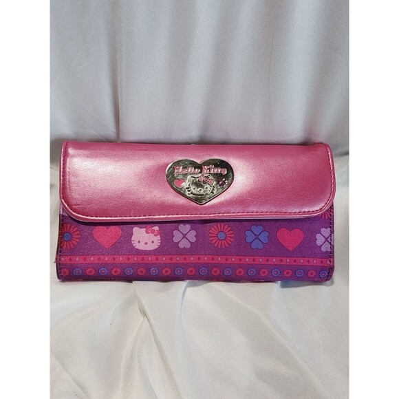Sanrio Hello Kitty Pink Satin Wallet Kisslock Card Holder  Hearts & Flowers 2007 - Picture 1 of 16